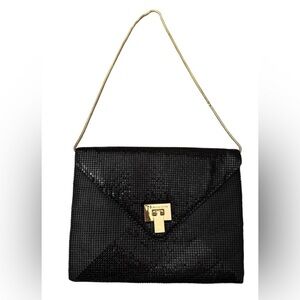 H by Halston Black Mesh Envelope Evening Bag with Gold Chain